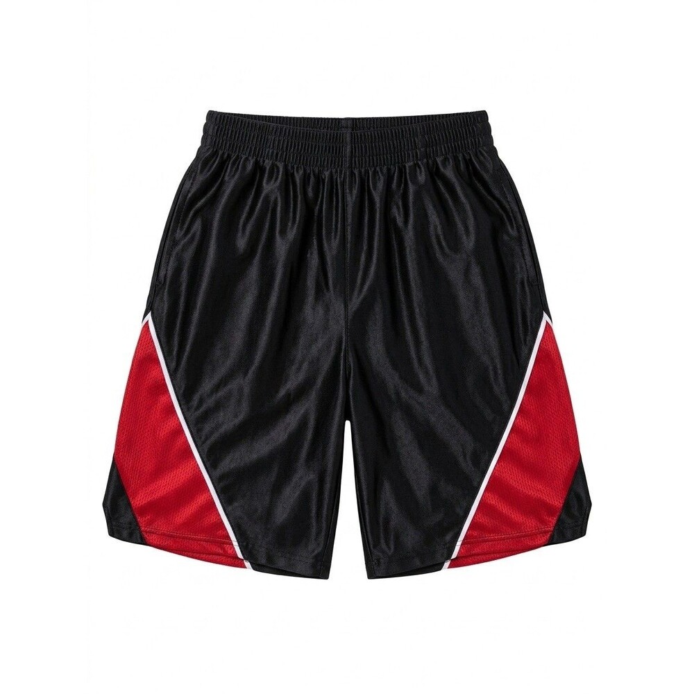 VTG FINL 665 Baggy Shiny Silky Dazzle Basketball Shorts SZ Medium Black Red